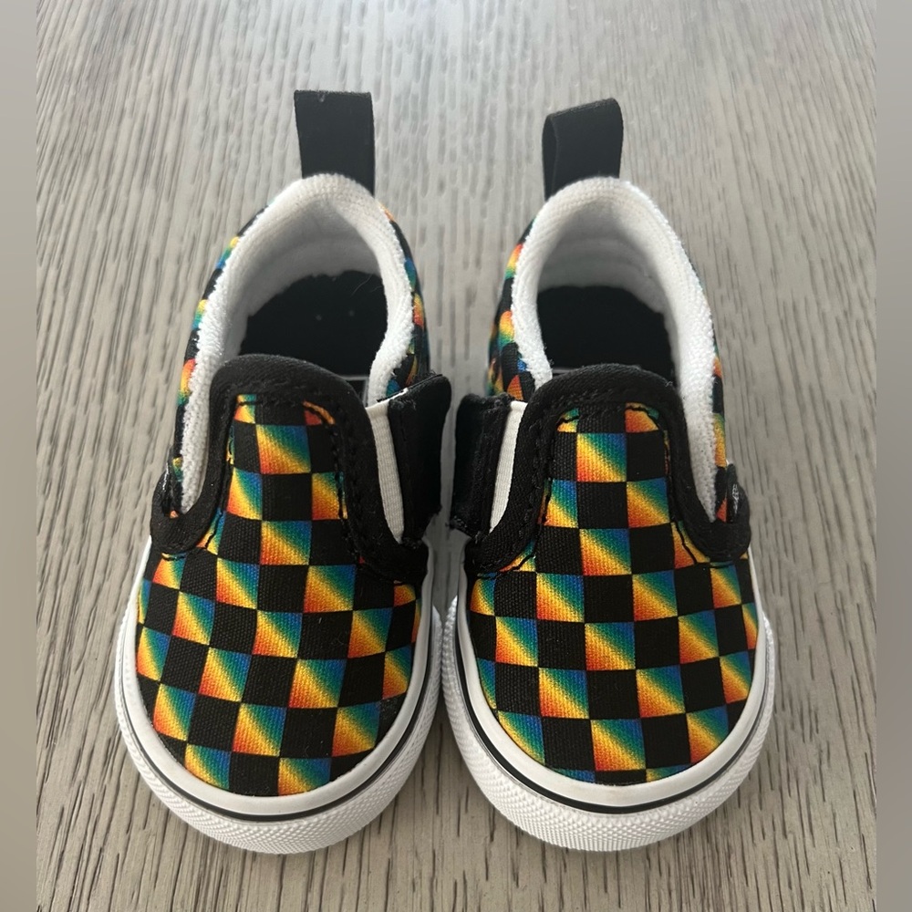 VANS Baby classic slip on checkerboard rainbow sneakers